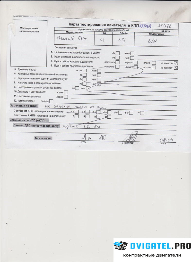 Двигатель Renault Clio 1998 - 2008 D4F 712 1.2 л., Бензин, Инжектор, артикул 8165429